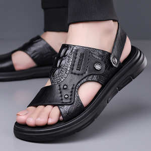Sandalias informales de suela gruesa para hombre, zapatos de playa de cuero suave para exteriores, estilo papá de verano, sin cordones, 38-44, marrón, negro - Product Image 4