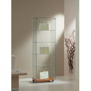 Vitrina Moderna de Vidrio 60x40x180cm con 4 Estantes y Base con Ruedas para Exhibición en Sala de Estar - Product Image 3