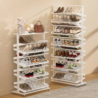Rak Sepatu Teleskopik Modular Konvertibel UZIA-202-10.6 Modern Berbahan Logam, Dapat Dilipat, Berputar 360 Derajat, Kapasitas Besar