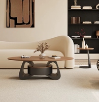 Table basse ovale en bois massif de style rustique, table d'appoint compacte en noyer avec tiroirs et espace de rangement pour petits salons, usage domestique
