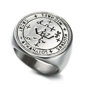 Plaque en acier inoxydable plaquée or pour hommes, signe personnalisé archange, signe de <span class=keywords><strong>salomon</strong></span>, amulette gravée, bagues - Product Image 4