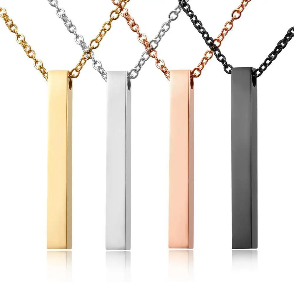 Simple style gold plated stainless steel heart round bar 3D engraved pendant personalized pattern necklace