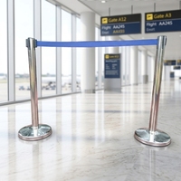 Système de barrière de gestion de foule en acier inoxydable avec corde et ceinture rétractable, couleur argent, hauteur 930 mm, diamètre de base 35 cm
