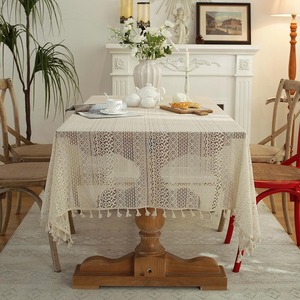 American Pastoral Ins Hollow Crochet Rectangular Lace Tassel Table Mat Cloth Daddy Mantel tejido <span class=keywords><strong>para</strong></span> uso doméstico al por mayor - Product Image 3