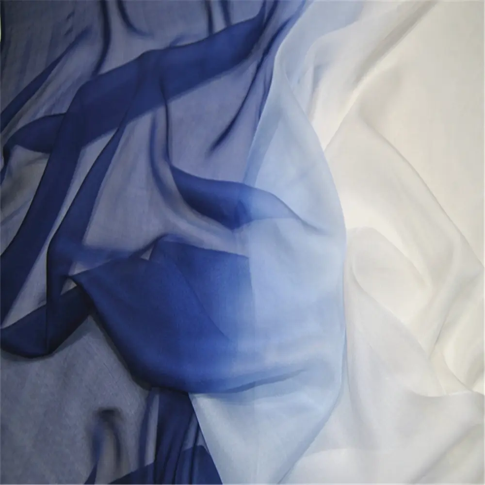 Soft Comfortable Sexy Transparent Silk Chiffon Fabric Ombre Gradient Royal Blue Natural White for Women Men Apparel Clothes