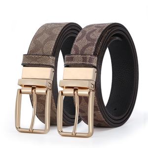 Cinto reversível masculino de couro puro, cinto masculino com duas lados, fivela giratória, vintage, 2021 - Product Image 4