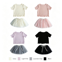 Ensemble de vêtements pour filles en bas âge, 2 pièces, haut côtelé à manches courtes, jupe tutu en tulle moelleux, ensemble de vêtements de princesse pour enfants