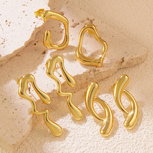 Pendientes Geométricos Irregulares para Damas Modernas, Pendientes Retro, Exagerados y de Alta Gama de Acero Inoxidable, Venta al por Mayor de Fábrica - Product Image 1