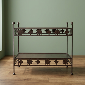 Industrial Double Tier Metal <b>Storage</b> <b>Rack</b> with Star Pattern Rust Resistant Modern Multifunction Bathroom Organizer - Product Image 4