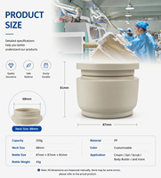 Pot en plastique rond blanc crème vide et rechargeable de 250 g, pot de crème cosmétique de luxe avec couvercle plat pour beurre corporel et gommage corporel
