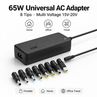 Adaptateur secteur universel THEONE 65W pour ordinateur portable avec 8 embouts DC, prise EU, AC 100-240V, chargeur certifié pour ordinateur portable 65W 90W