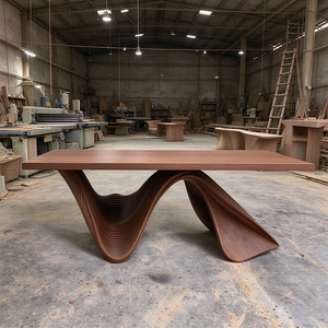 Solid Wood Art Dining <strong>Table</strong> Hand Carved Sculpture <strong>Table</strong> Luxury Wave Shape Wooden Console <strong>Table</strong> for Hotel Lobby Villa Showroom - Product Image 3