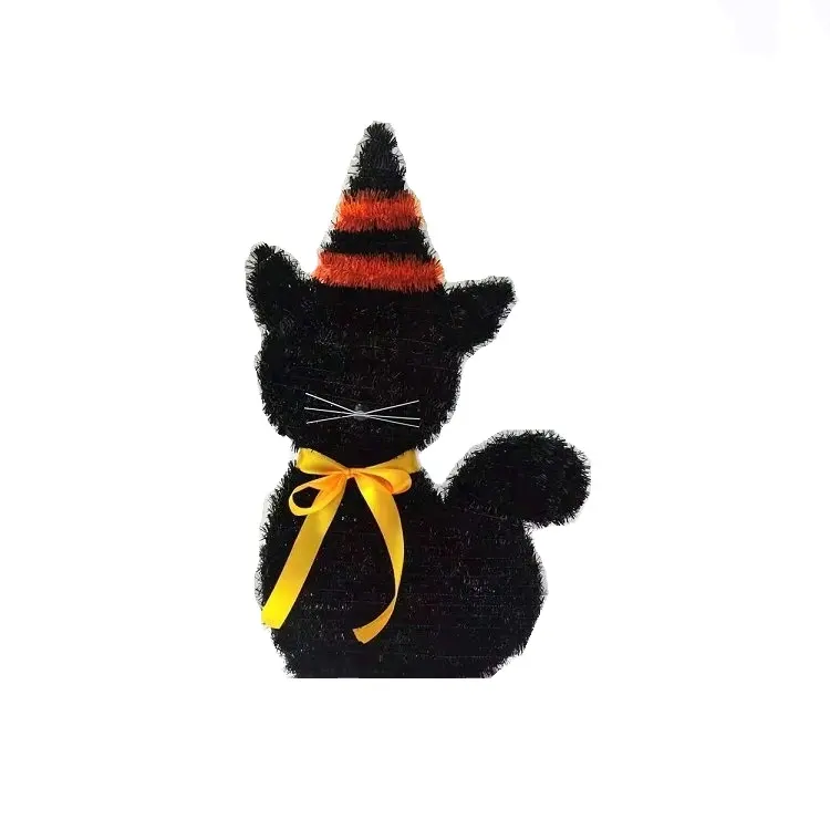 Vòng Hoa Cửa Sổ Tiệc Halloween Vòng Hoa Treo Trang Trí 3 Chiều Mèo Kim Tuyến Màu Đen Đứng