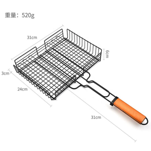 लकड़ी के हैंडल के साथ आउटडोर ग्रिल बीबीसी के लिए गैर-स्टिक बारबेक्यू नेट सब्जी ग्रिल टोकरी के लिए लकड़ी के हैंडल - Product Image 3
