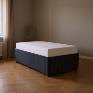 Letto imbottito in velluto grigio scuro, misura singola, in legno ingegnerizzato, design moderno, letto morbido - Product Image 2