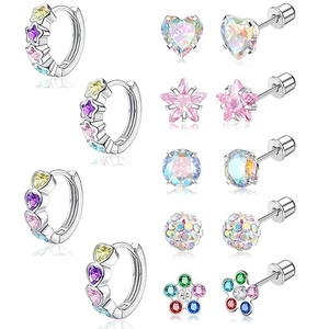 Set de 304 Accesorios para Perforaciones, Aretes de Zirconia con Forma de Estrella, Corazón y Flor, <span class=keywords><strong>Plata</strong></span>, Oro 14k, Oro 18k, Acero Inoxidable, Aretes para Bebés - Product Image 2