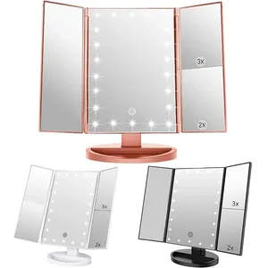 Miroir de vanité avec lumières grossissement miroir de maquillage triple 22 LED lumières cadeau femmes miroir de maquillage Led