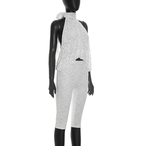 Viviblook C26ST230 Women Summer <b>Set</b> New Solid Color Casual <b>Sexy</b> Lace Sleeveless Halter Tank Top Cropped Pant Two Piece <b>Set</b> - Product Image 2