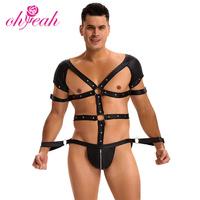 BDSM mode réglable en cuir Bondage harnais hommes Rivet lambris hanche dos ouvert fétiche Bondage sangles Sexy Lingerie hommes