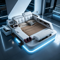 Lit en cuir intelligent multifonctionnel pour chambre principale avec rangement et massage, lit plateforme en cuir pour divertissement à domicile
