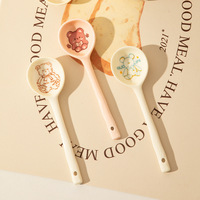 Cuillère à long manche en céramique motif ours de dessin animé – Style simple pour desserts et thé au lait – Tendance Internet
