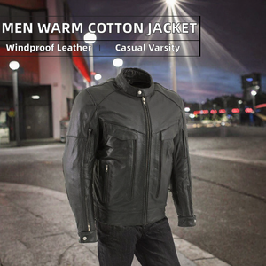 Chaqueta de Motociclista de Cuero Genuino para Hombre, Cuello Alto, Cierre de Cremallera, Resistente al Viento, Estilo Motero, Corte Regular, para Otoño - Product Image 2