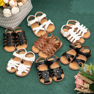 공장 도매 여름 신상 아동 플랫 로마 샌들 단색 소프트 솔 안티슬립 샌들 - Product Image 1