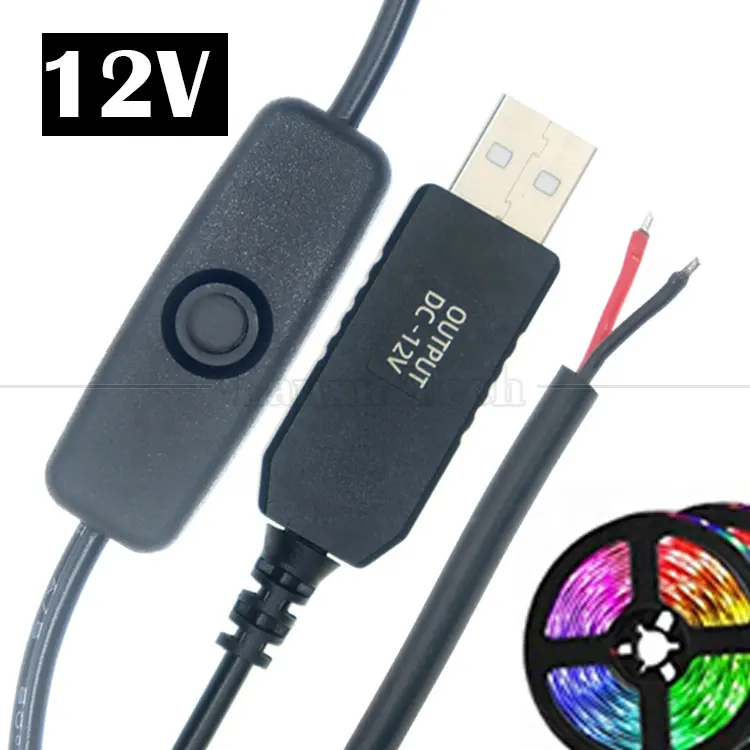 12V Led Strip Light Power on off Switch USB Connector to Open Wire Converter Charge Cable