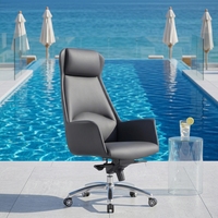 Chaise de bureau de direction ergonomique de luxe à dossier haut moderne en cuir véritable pivotante réglable en hauteur avec structure en aluminium