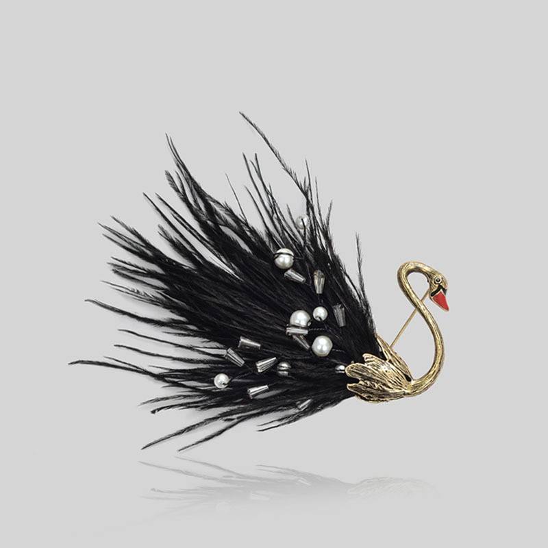 Feather Swan Brooch black