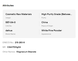 Estearato de Magnesio CAS 557-04-0 Polvo Fino Blanco Aditivo Funcional de Grado Cosmético y Alimentario - Product Image 6