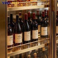 Vitrine à vin sur mesure haut de gamme en acier inoxydable à température normale avec éclairage LED, cadre arqué et verre trempé