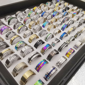 PFT 钛钢素色戒指男女通用现代时尚100个装盒装珠宝出口多种混合设计 - Product Image 1