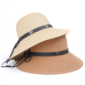 Sombrero de Paja Flexible de Ala Ancha con Cinta Negra y Mariposa, Protección Solar para la Playa, para Mujer 2024 - Product Image 1