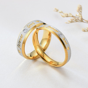 Nuovi uomini donna <span class=keywords><strong>cristallo</strong></span> <span class=keywords><strong>diamante</strong></span> smerigliato oro riempito Love You Forever Couple Ring - Product Image 1