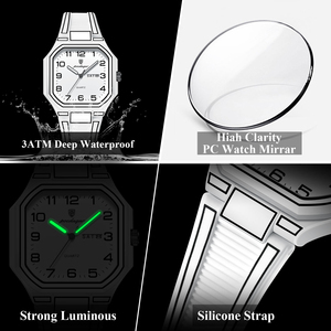 Montre à quartz pour homme Poedagar 608, style manga, cadran carré, bracelet en silicone, affichage de la date et du jour, montre-bracelet lumineuse - Product Image 3