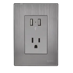 110V 220V 2.1amps metal stainless steel electrical usb socket outlet single power point 3pin wall outlet