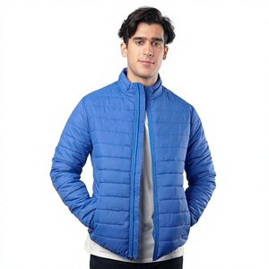 Veste matelassée bleue pour homme, col montant, fermeture éclair, couleur unie, style décontracté, matière polyester - Product Image 1