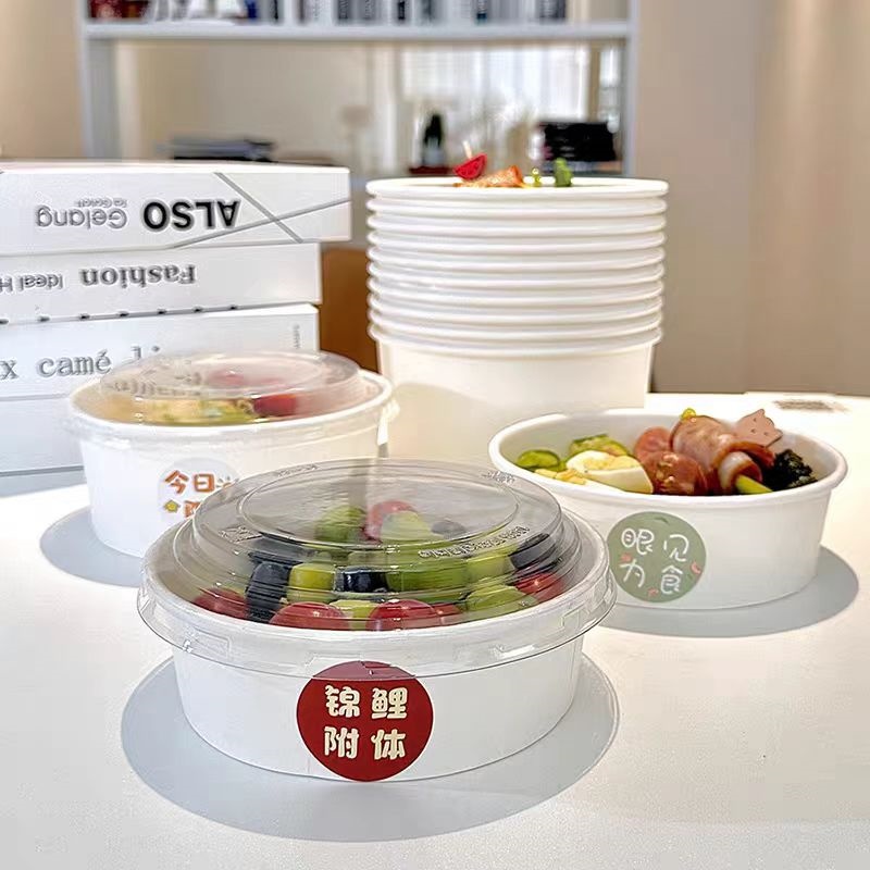 Custom Disposable Round Kraft Salad Paper Bowls Transparent Lids for Food Ice Cream Cups Eco-Friendly Paper Plates Container