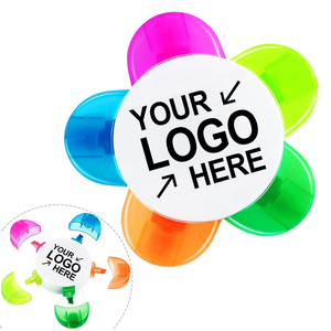 Stylo Fluorescent Personnalisé avec Logo, Cadeau Amusant, Publicitaire, Vente en Gros, Forme Fleur, Surligneur Cinq Couleurs, Plastique, Promotionnel - Product Image 1