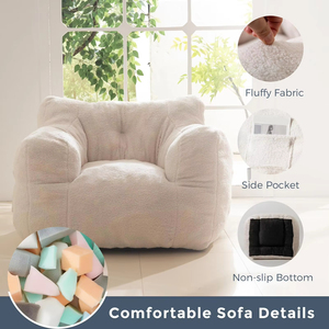 Frameless Sherpa <strong>Boucle</strong> Tufted <strong>Bean</strong> <strong>Bag</strong> Premium Quality for Living Room With Reading Pocket Teddy Lazy Sofa Compressible Sofa - Product Image 4