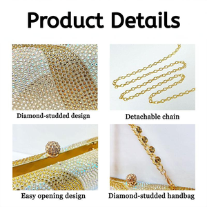 Sac à main <span class=keywords><strong>de</strong></span> soirée é<span class=keywords><strong>l</strong></span>égant et classique, avec des strass dorés scintillants, imperméable, avec une chaîne <span class=keywords><strong>de</strong></span> bandoulière, <span class=keywords><strong>l</strong></span>éger, pour femmes - Product Image 3