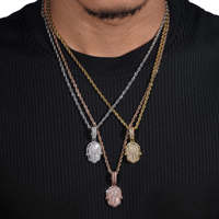 Nouveau Design de Luxe Rose Or Argent Personnalisé Micro Pave Fatima Hamsa Main Pendentif Collier Bonne Chance Glace Luxe Hamsa Main