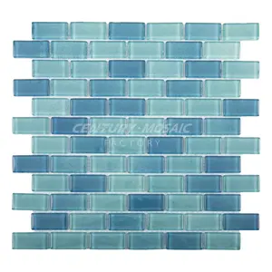 Century Mosaic Crystal Glass Blue Green Square Brick Swimming Pool Mosaic Tiles Wall Mosaic Manufacturer