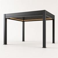 Pergola moderne en aluminium noir à lames orientables avec toit en verre trempé pour structure d'ombrage extérieure, véranda, couverture de patio