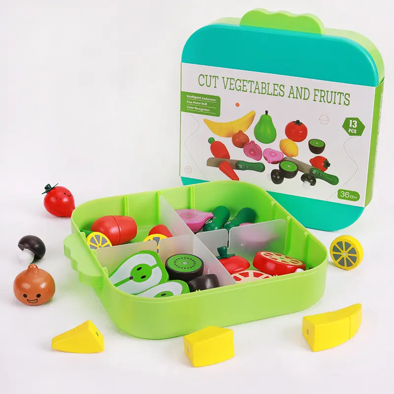 プレイハウスカット音楽ベビーカットフルーツウッド磁気子供用キッチンシミュレーションマグネットウッドカット野菜玩具