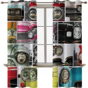 Оптовая продажа, 1960s Декорации, Классические автомобили Ретро автомобильный коллаж 3D Печатный набор занавесок для окна