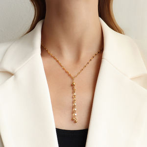 Da donna <span class=keywords><strong>in</strong></span> <span class=keywords><strong>oro</strong></span> reale placcato <span class=keywords><strong>in</strong></span> acciaio inossidabile 18K gioielli di moda nappa catena a maglie collane - Product Image 2