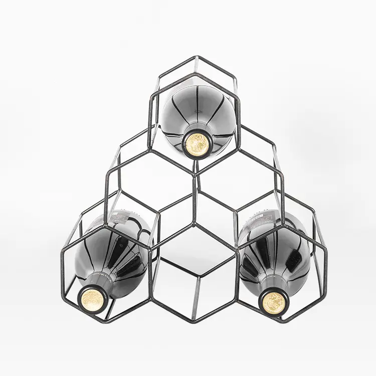 Simple Style Decorative Metal Wine Storage Rack Geometric Design Freestanding Home Wine Bottle Holder