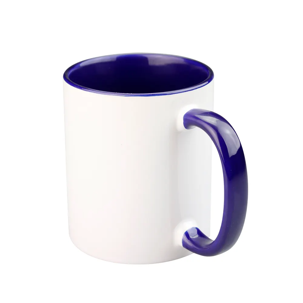 Custom Printed Colour Handle Inner Mug 11oz/15oz Print Cup Gift Image Text Photo Mugs 11oz inner blue ceramic sublimation camper